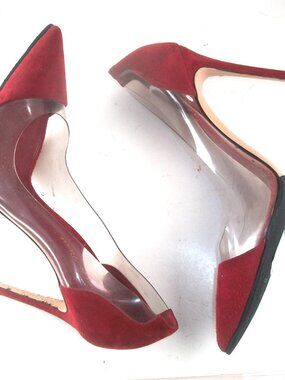 Gianvitto Rossi PLEXI Wine-Colored Suede & PVC Pointy High Heel Pumps 7M $845